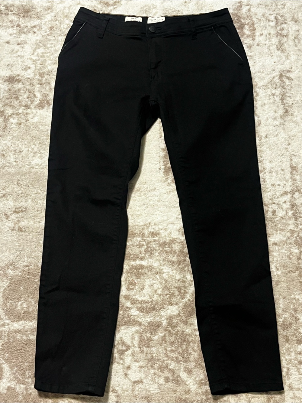 SCOTT JAMES Slim Fit Stretch Chino Pants Black Mens Size 34x30 Leather